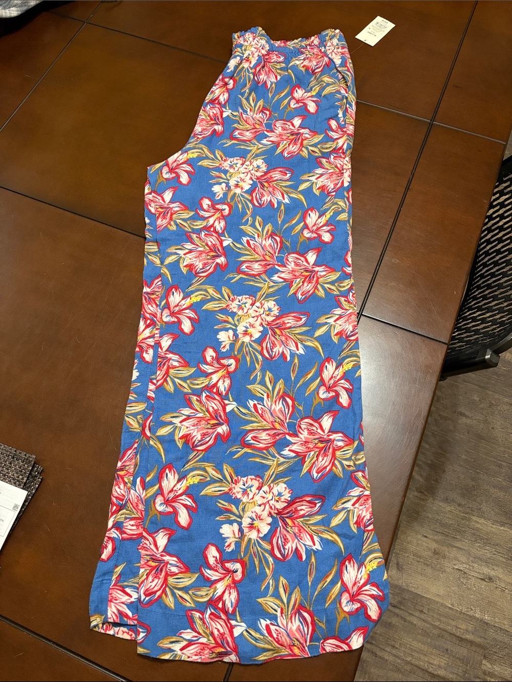 a new day Blue Wide-Leg Floral Print Pants with Pink & Yellow Accents